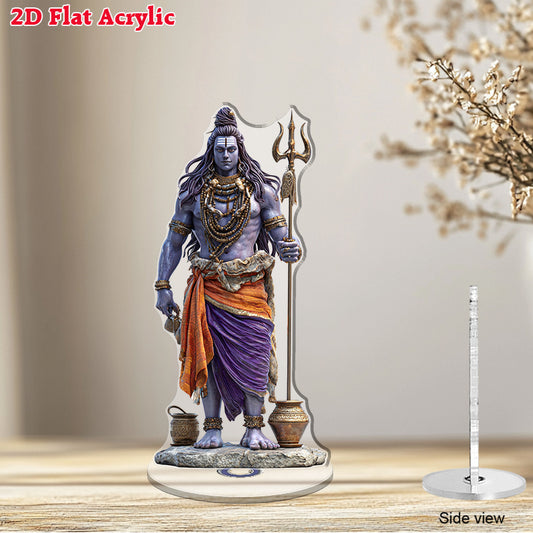 1pc 2D Flat Lord Shiva Spinning Deity Statue Rotating Trishul Trident with Shiva Lingam Base Acrylic Spiritual Idol for Puja Altar Prayer Room Home Worship