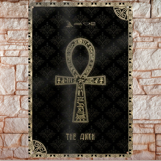1pc Egyptian Ankh Cross Metal Wall Art | Golden and Black Ancient Egyptian Symbol with Hieroglyphic Border | 12x8 Inch Cultural Decor for Home Office Living Room Bedroom