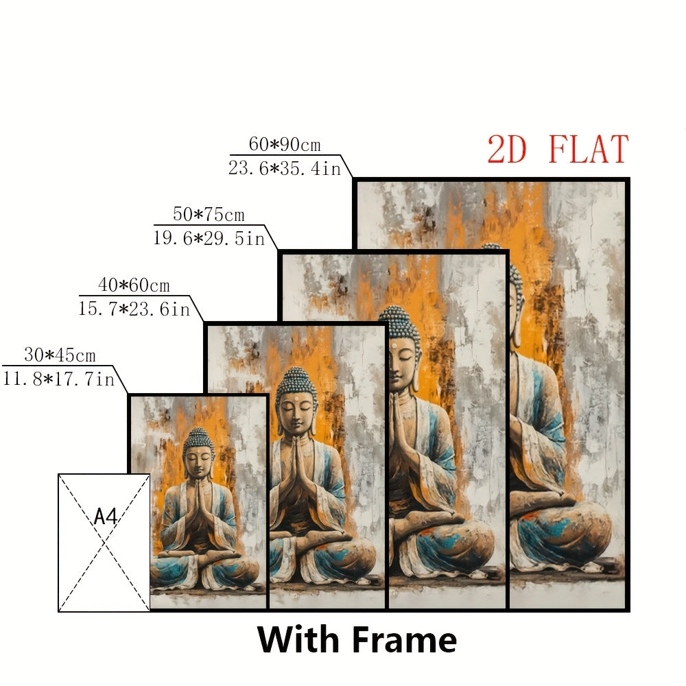 2D Flat Art Deco Style Framed Canvas Print | Buddha Meditation Wall Art | 2D Flat Design with Polyvinyl Chloride Frame | Peaceful Wall Decor for Home Bedroom Living Room Office Cafe Bar Dormitory Bathroom Event Venue and Public Spaces