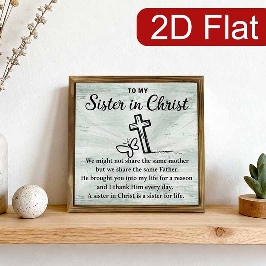 1pc 2D Flat Ornate Religious Wooden Sign | "To My Sister in Christ" with Cross and Butterfly | Framed Inspirational Verse for Wall or Tabletop | Christian Gift for Nun, Church Events, Christmas, or Sister's Birthday | 2D Flat