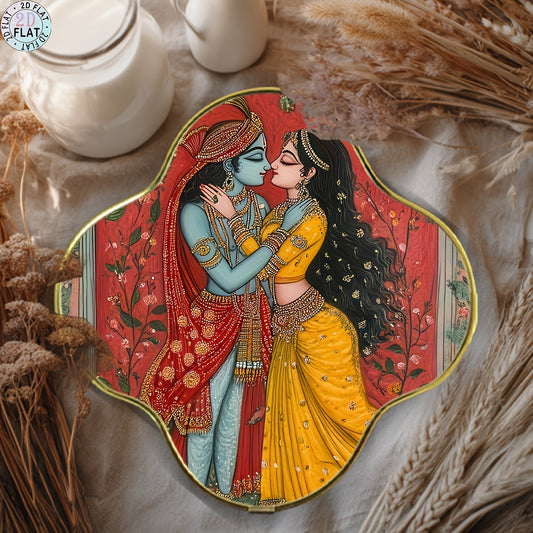 2D Flat 1pc Vintage Lord Krishna and Radha Framed Wall Art Adhesive-Backed Boho Indian Mythology Retro Decor for Bedroom Dorm 2D Flat Plastic Frame with Vintage Design