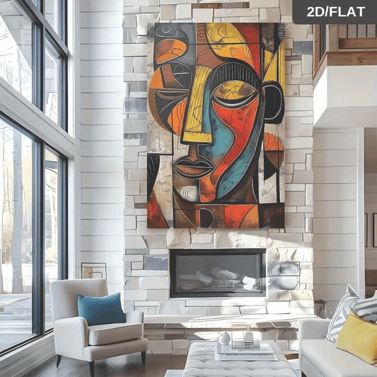 2D Flat Wooden Frame Modern Abstract African Tribal Mask Canvas Wall Art | Retro Graffiti Style Print in Multiple Sizes | Decorative Painting for Bedroom Living Room Corridor