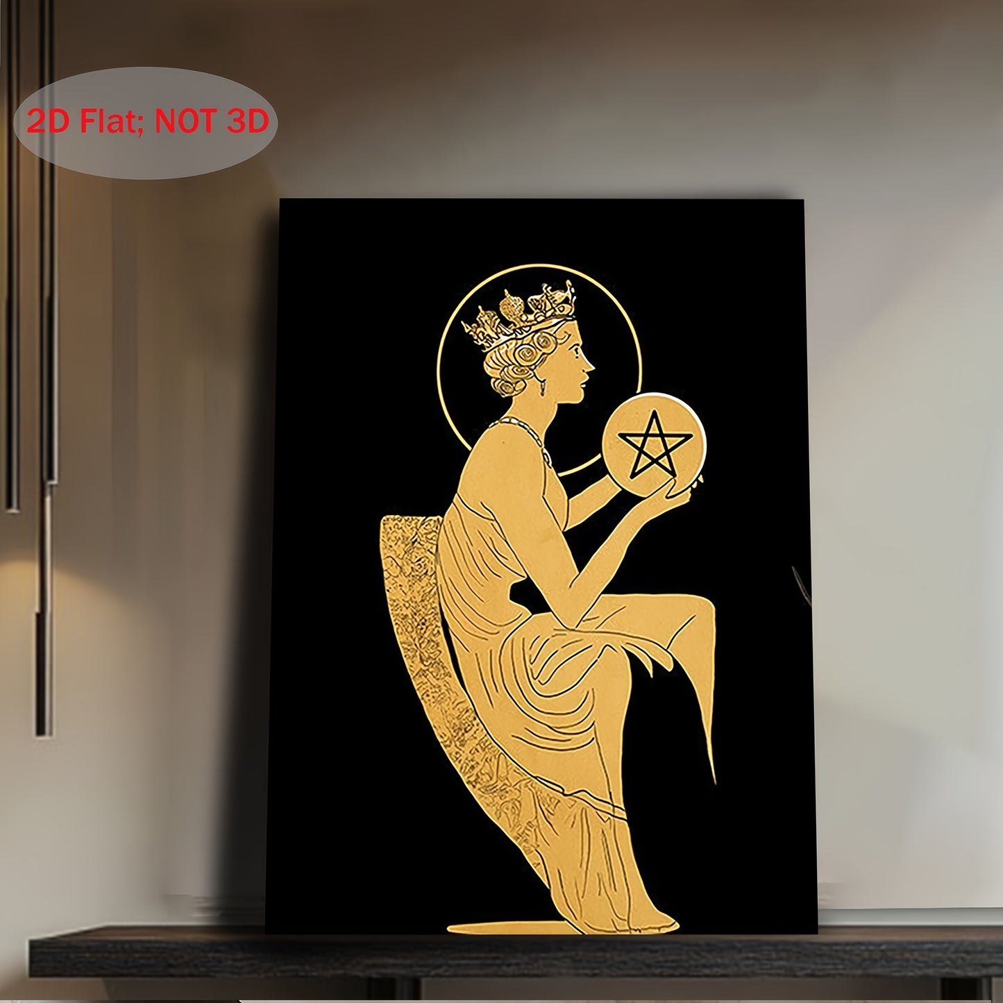 2D Flat 1pc Queen of Pentacles Tarot Card Canvas Painting | Green Menagerie Tarot | Boho Wall Art for Bedroom Living Room or Bathroom