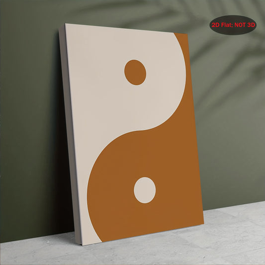 2D Flat 1pc Yin Yang Symbol Wall Art with Wood Frame Burnt Orange and Beige Boho Zen Meditation Decor Traditional Chinese Painting for Office Spa Harmony Balance Print 11.8x15.7 Inch Ready-to-Hang Framed Poster