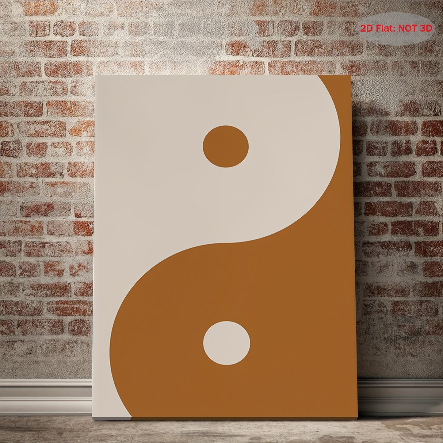 2D Flat 1pc Yin Yang Symbol Wall Art with Wood Frame Burnt Orange and Beige Boho Zen Meditation Decor Traditional Chinese Painting for Office Spa Harmony Balance Print 11.8x15.7 Inch Ready-to-Hang Framed Poster