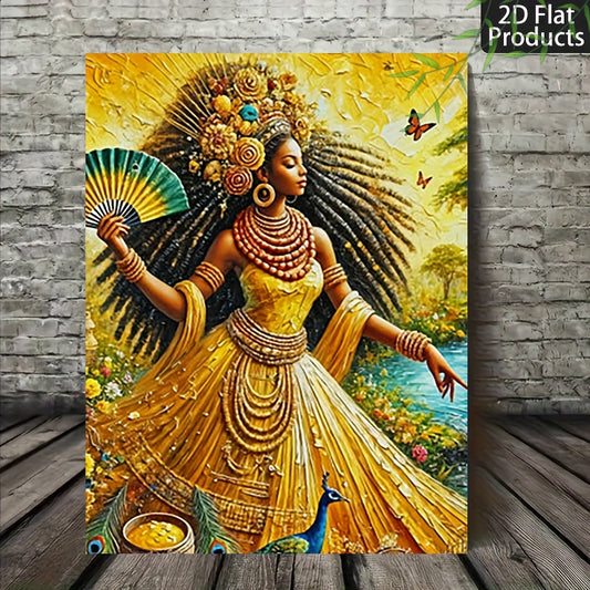 2D Flat 1pc Nigerian Yoruba Orixa Goddess Canvas Wall Art | Golden, Brown, Green, Blue, Red, Black, White Spiritual Painting | Wrapped Canvas Frameless for Living Room Bedroom or Office