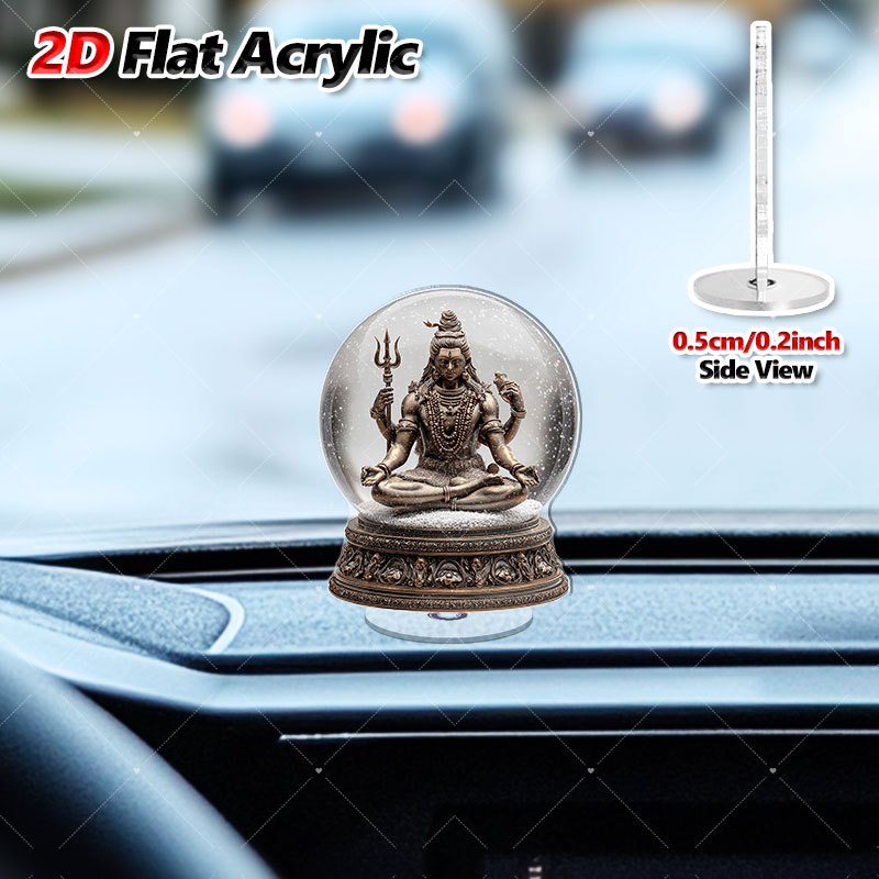 2D Flat, 1pc Rotating Acrylic Desktop Meditation Altar with Lord Shiva Statue - Hindu Spiritual Decor for Home & Office, Rotating Shiva Lingam Temple Ornament, English Language Signage,, 2D Flat