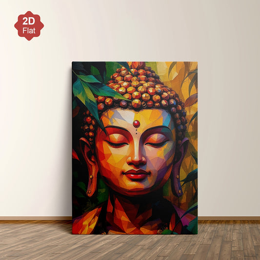 1pc Framed 2D Flat Buddha Wall Painting – Serene Meditating Buddha Color-Block Canvas Zen Artwork for Living Room, Bedroom & Meditation Decor