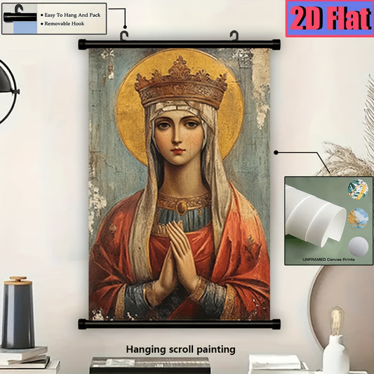 1pc 2D Flat Virgin Mary Canvas Print | Elegant Wall Art for Bedroom, Office, Living Room, or Dorm | Removable Hook for Easy Hanging | Spiritual Gift for Friends and Family | 2D Flat Design
