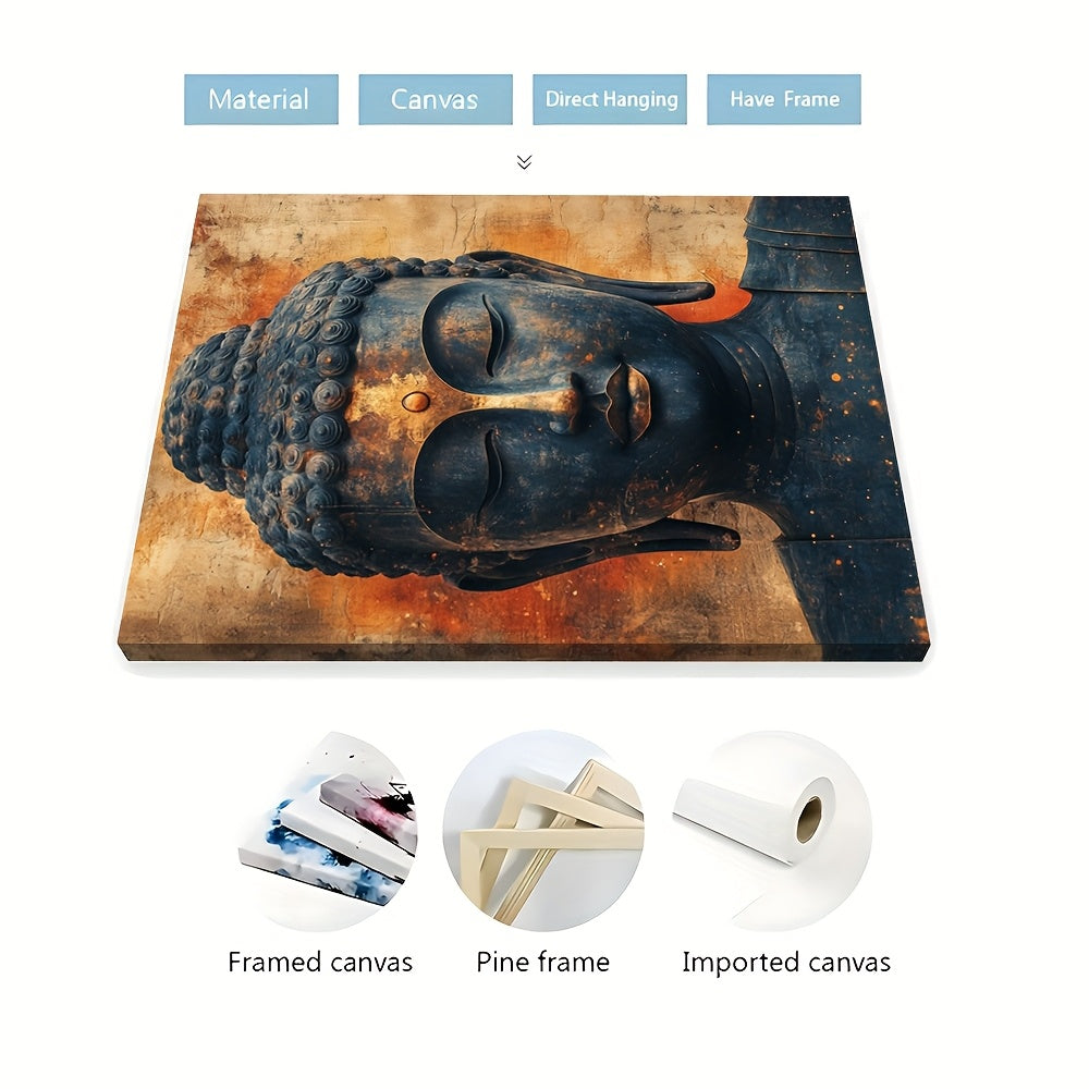 1pc Large Framed Buddha Canvas Print Wall Art 12x16 Inch 30x40cm | Meditation Zen Buddhist Spiritual Decor | 2D Flat Ready to Hang Wall Art for Temple Office Meditation Room and Sacred Spaces