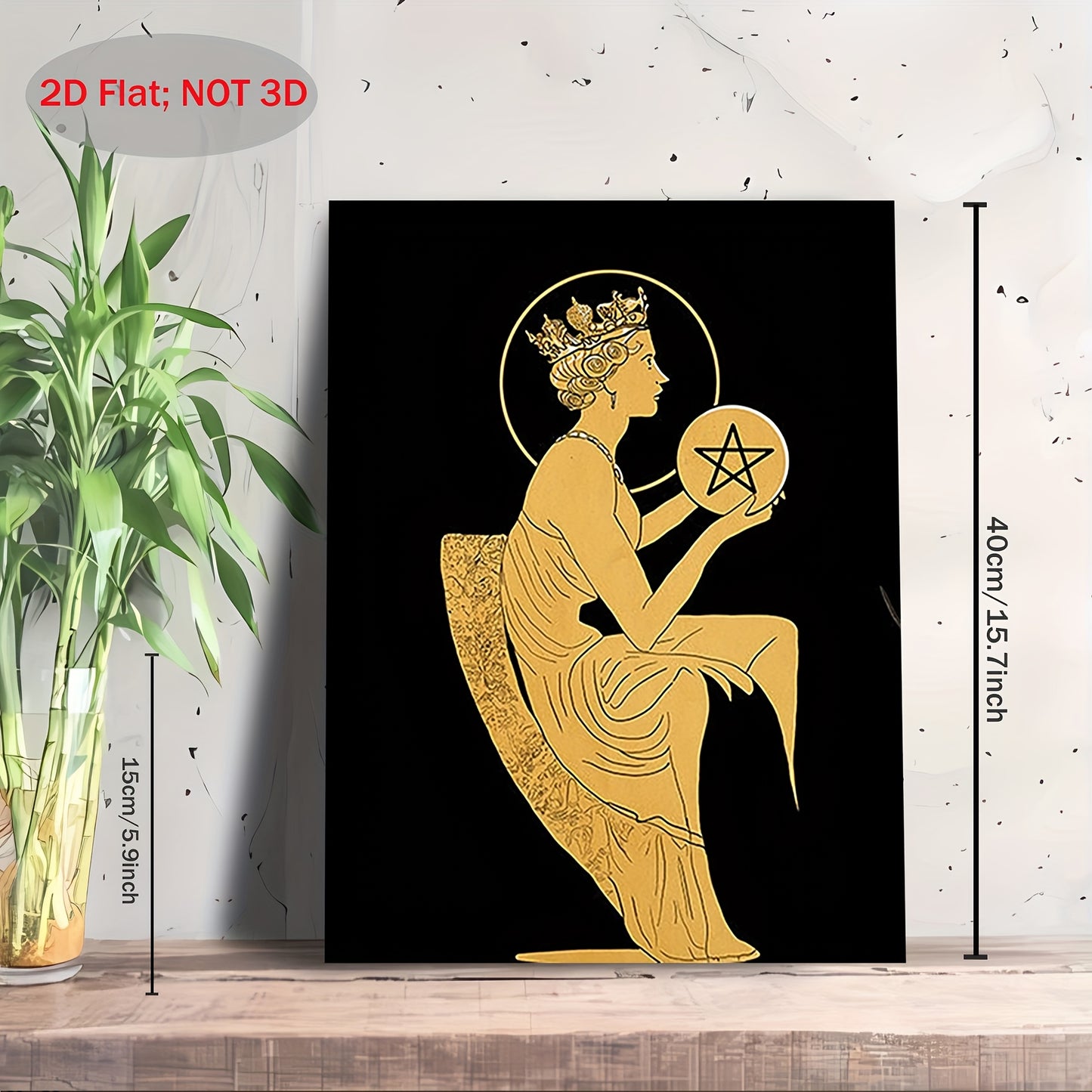 2D Flat 1pc Queen of Pentacles Tarot Card Canvas Painting | Green Menagerie Tarot | Boho Wall Art for Bedroom Living Room or Bathroom