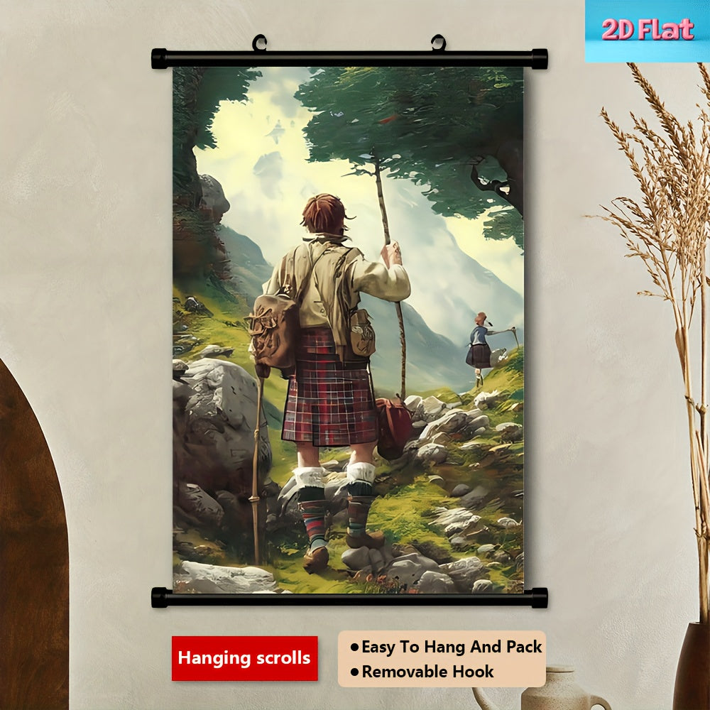 2D Flat 1pc Scottish Highlands Tartan and Celtic Knot Hanging Scroll Canvas Art | French Inspired Framed Wall Decor for Home Weddings and Festive Events