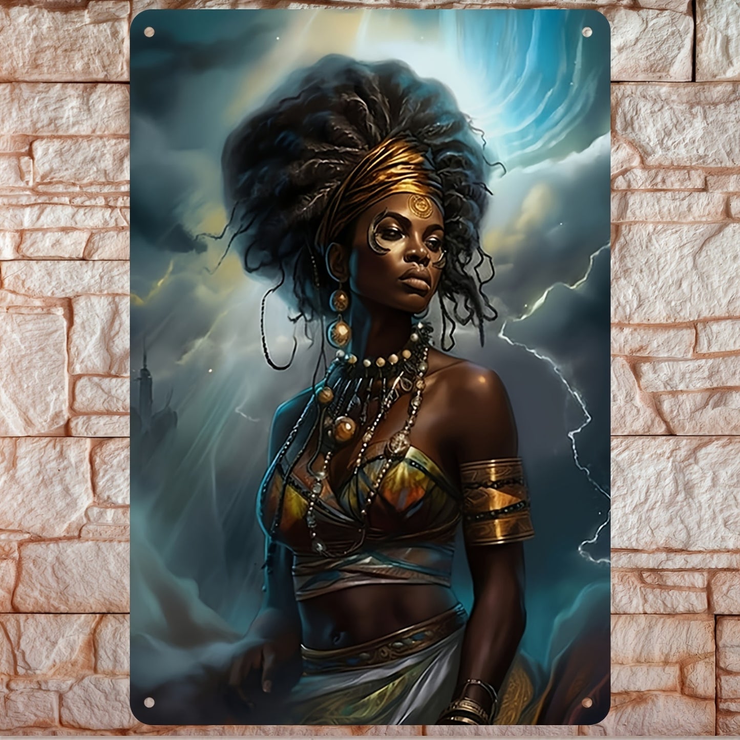 2D Flat Metal Wall Art | Oya Wind God Orisha Mythology Sign | 12x8 Inch Spiritual Decor for Living Room Bedroom