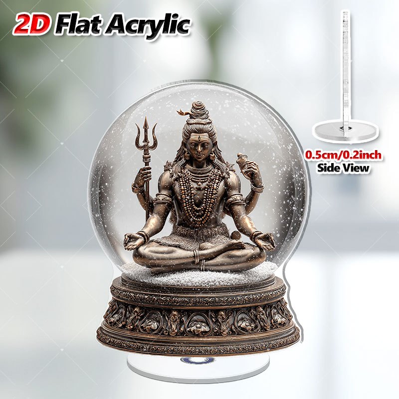 2D Flat, 1pc Rotating Acrylic Desktop Meditation Altar with Lord Shiva Statue - Hindu Spiritual Decor for Home & Office, Rotating Shiva Lingam Temple Ornament, English Language Signage,, 2D Flat