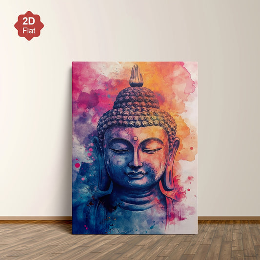 1pc Framed 2D Flat Buddha Wall Art – Watercolor Zen Meditation Painting on Canvas for Bedroom, Office & Mindfulness Decor