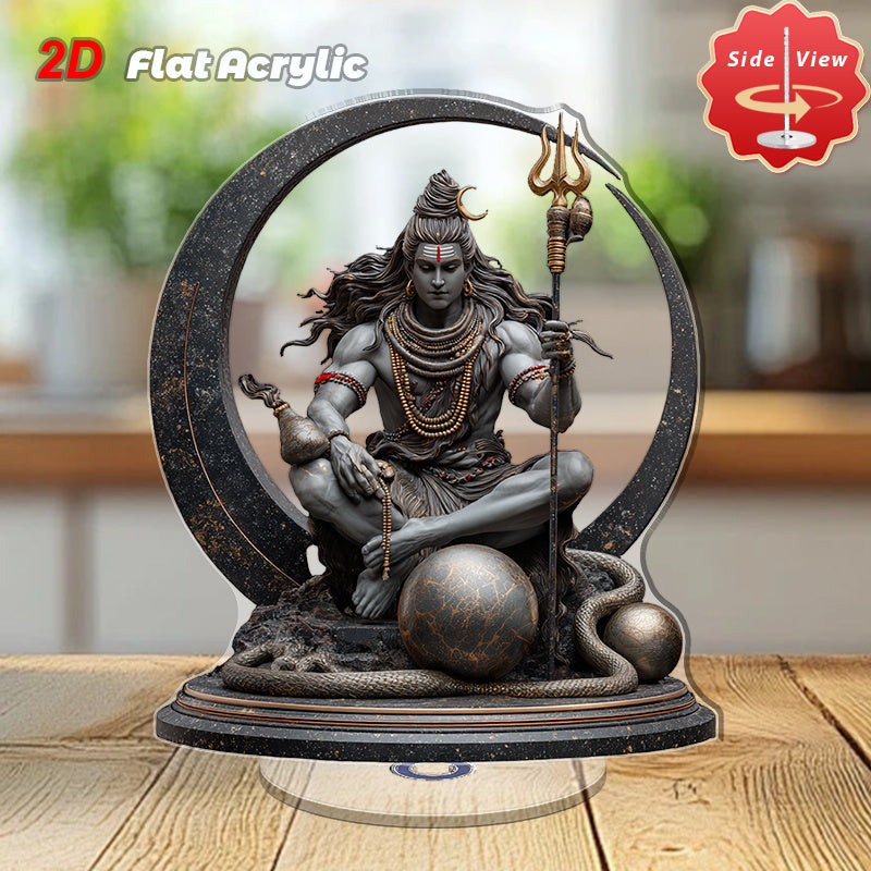 1pc 2D Flat Acrylic Shiva Meditation Altar Rotating Hindu God Statue with Lotus Base Om Symbol Spiritual Decor for Home Office Yoga Studio