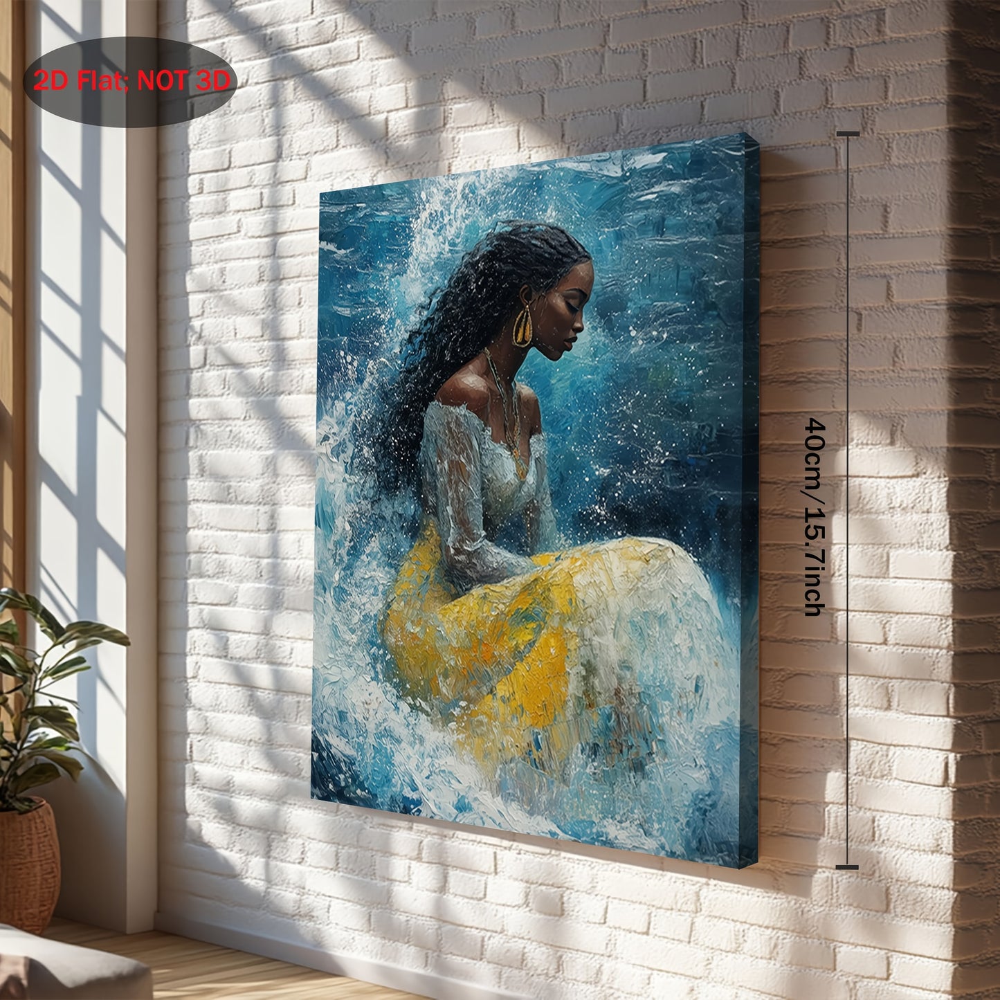 1pc 2D Wooden Frame Canvas Artwork | Yemayá African Goddess of the Sea | Afro-Centric Wall Art for Bedroom Living Room Bathroom or Kitchen