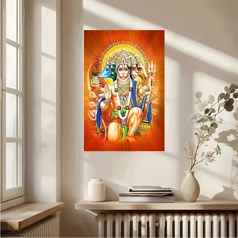 1pc 2D Flat Framed or Frameless Hanuman Panchmukhi Religious Canvas Wall Art Spiritual Decor for Home Sacred Spaces