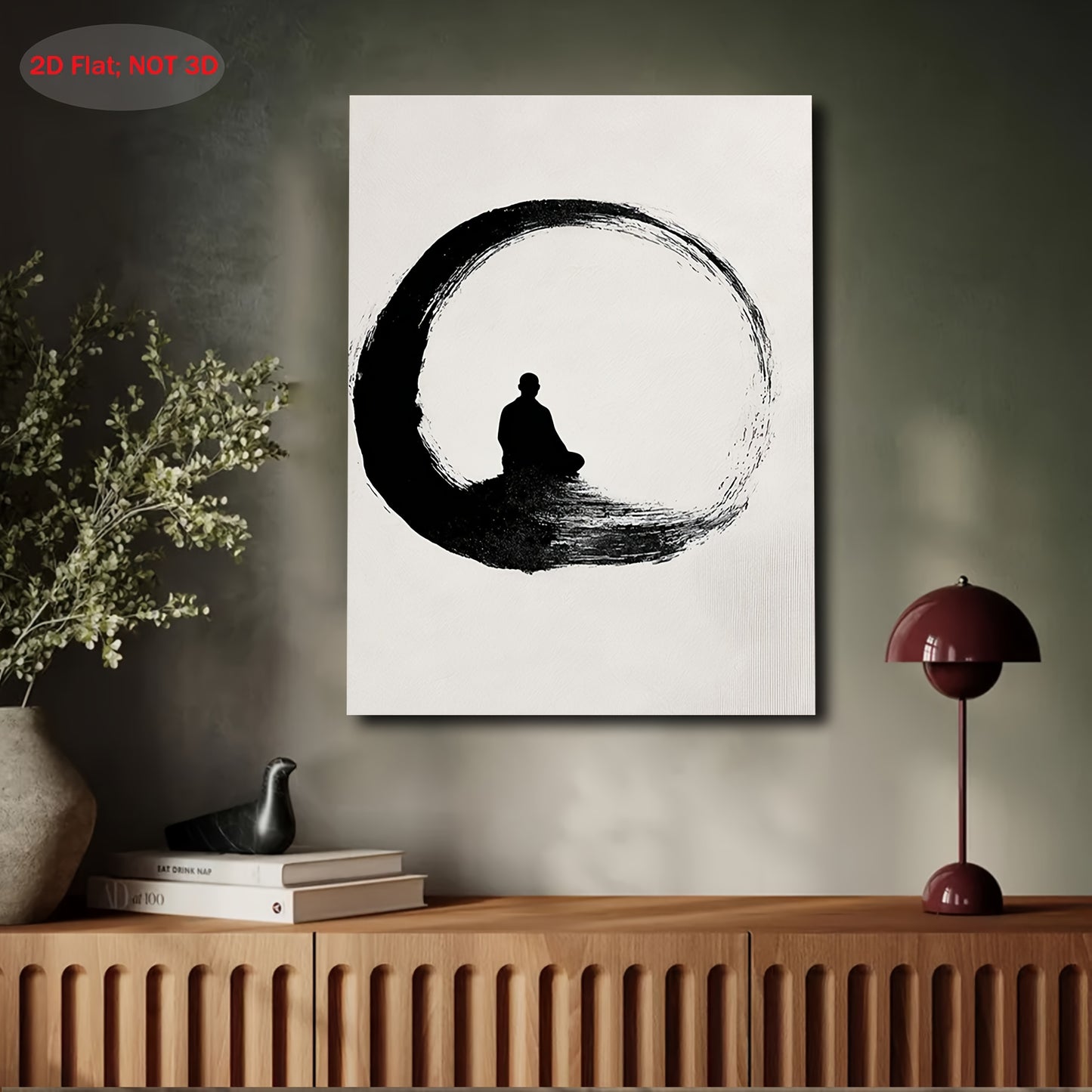 2D Flat 1pc Wooden Frame Canvas Painting Zen Enso Circle Wall Art Minimalist Meditating Monk Print Black White Japanese Style Spiritual Vertical Wall Decor Holiday Gift Beautiful Family Gift Suitable for Bedroom Living Room