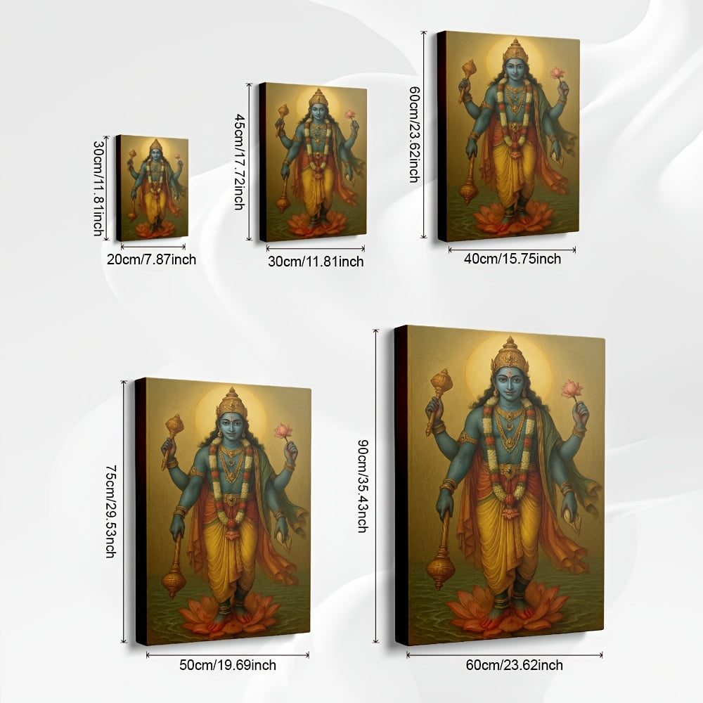 1pc 2D Flat Framed Hindu Deity Vishnu Canvas Painting Four Main Forms Chatur-Skhanda Spiritual Wall Art for Living Room Bedroom Meditation Room Office Temple