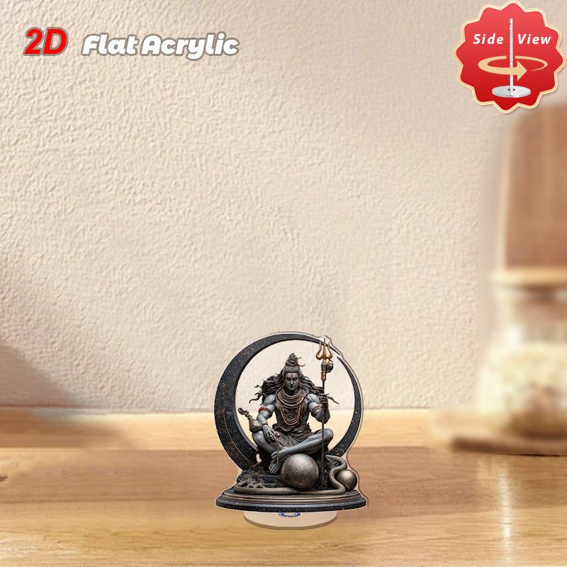 1pc 2D Flat Acrylic Shiva Meditation Altar Rotating Hindu God Statue with Lotus Base Om Symbol Spiritual Decor for Home Office Yoga Studio