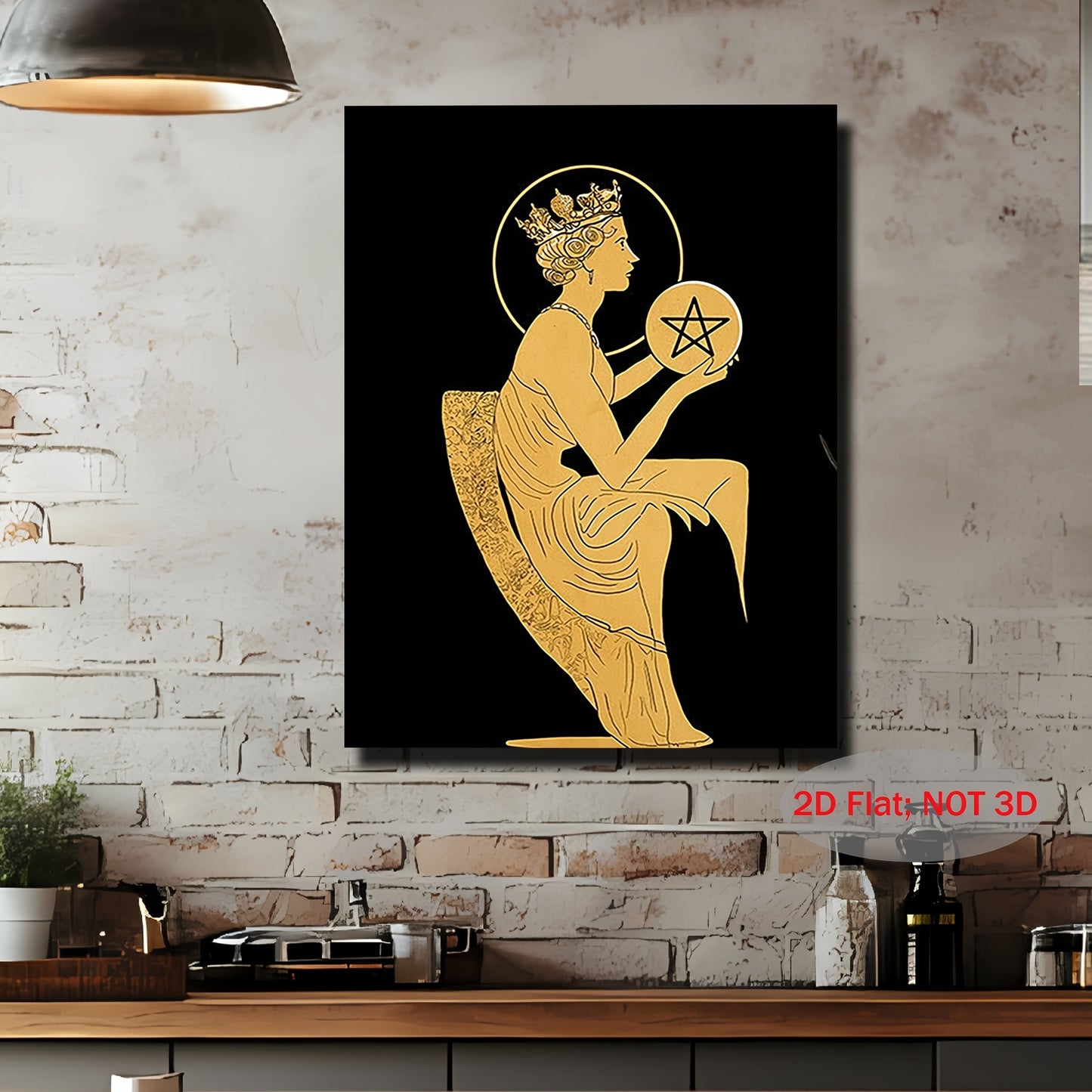 2D Flat 1pc Queen of Pentacles Tarot Card Canvas Painting | Green Menagerie Tarot | Boho Wall Art for Bedroom Living Room or Bathroom