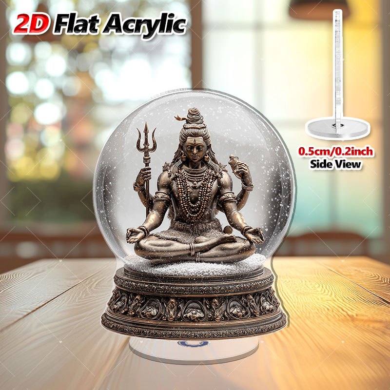 2D Flat, 1pc Rotating Acrylic Desktop Meditation Altar with Lord Shiva Statue - Hindu Spiritual Decor for Home & Office, Rotating Shiva Lingam Temple Ornament, English Language Signage,, 2D Flat