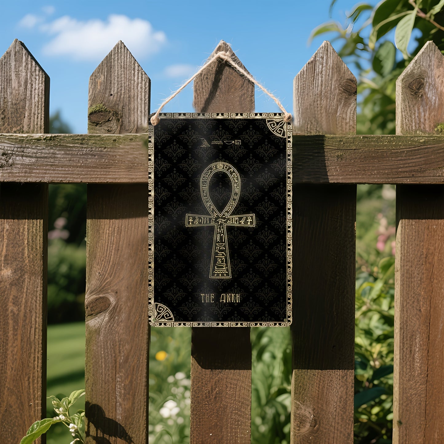 1pc Egyptian Ankh Cross Metal Wall Art | Golden and Black Ancient Egyptian Symbol with Hieroglyphic Border | 12x8 Inch Cultural Decor for Home Office Living Room Bedroom