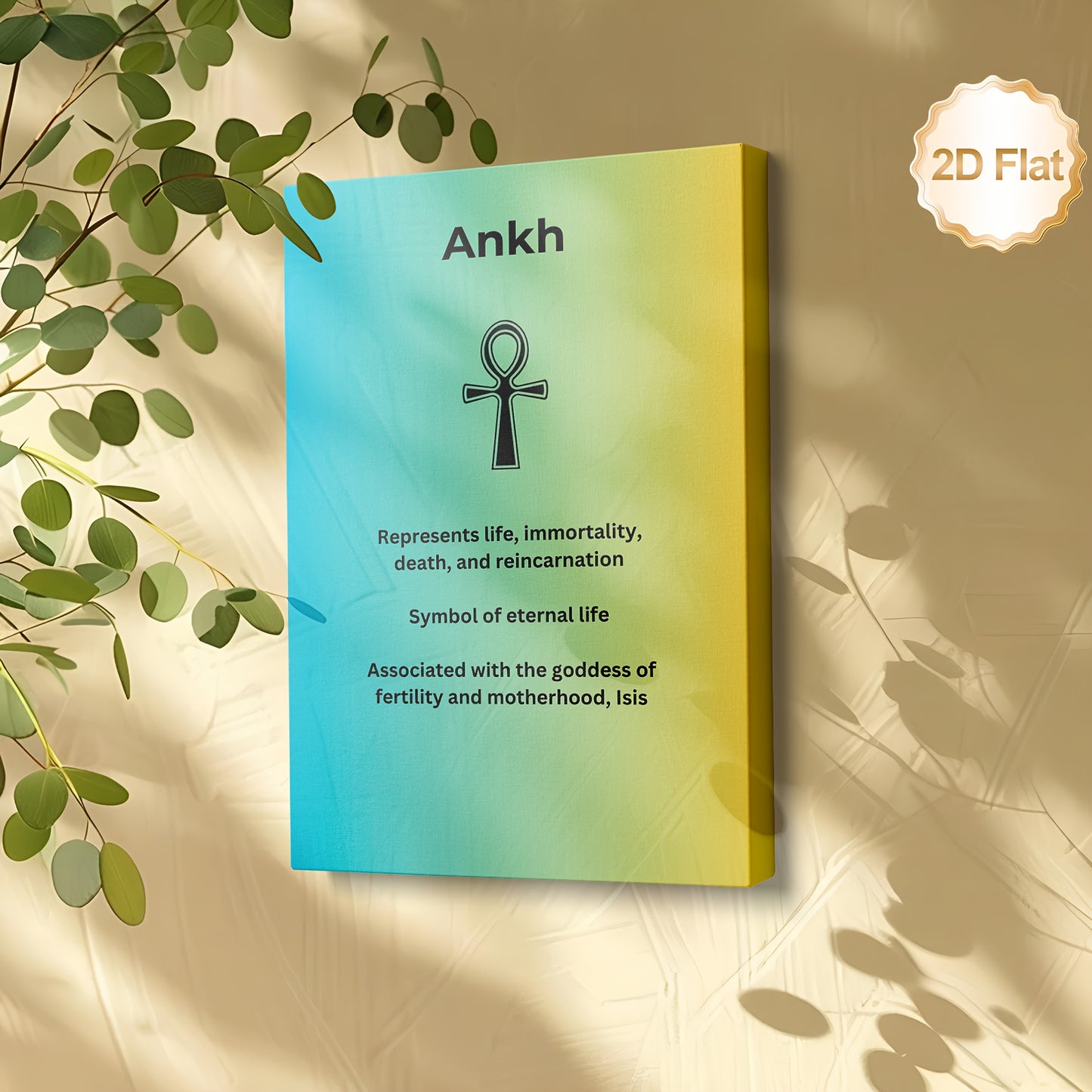 1pc 2D Flat Ankh Symbol Canvas Wall Art | Ancient Egyptian Symbol of Life and Immortality | Spiritual Decor for Living Room Bedroom Office Study or Hallway