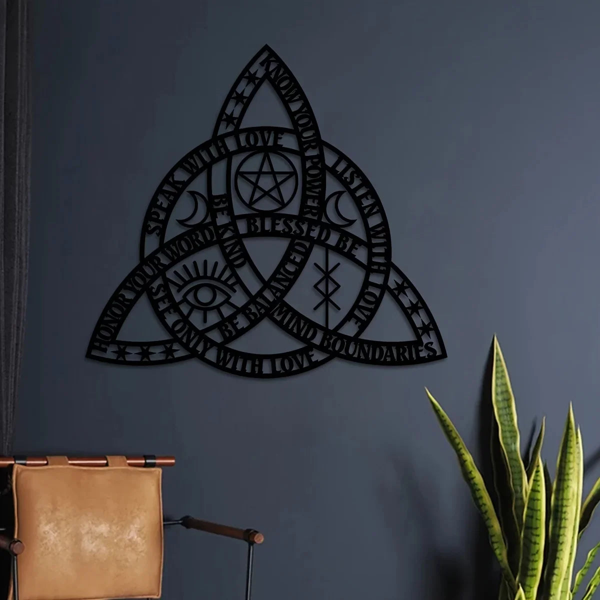 2D Flat Good Witch Celtic Knot Wall Art | Triquetra Infinity Design | Modern Irish Home Decor 14.5x15.7 Inches | Housewarming Gift