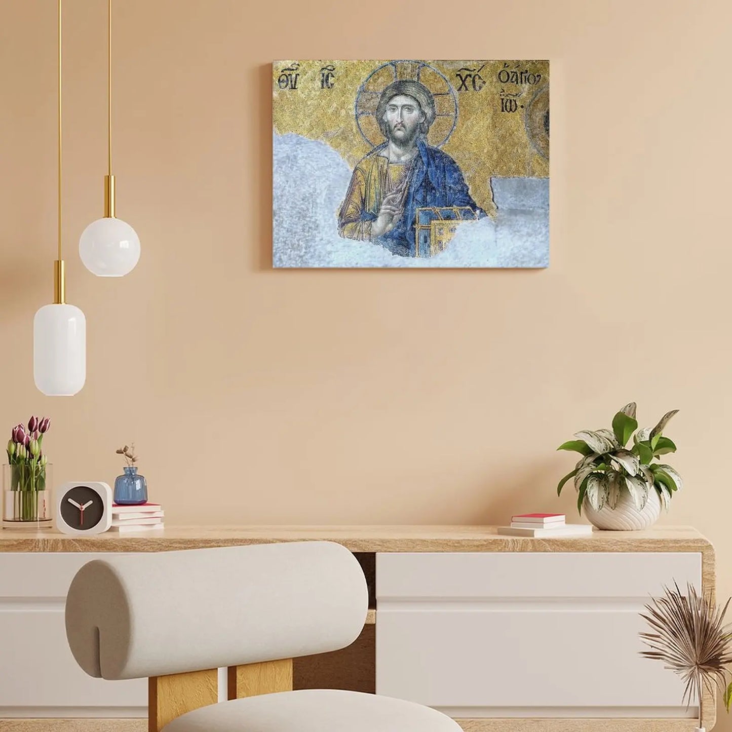 Jesus Pantocrator Hagia Sophia Canvas Painting Framed Spiritual Wall Art Customizable Religious Artwork