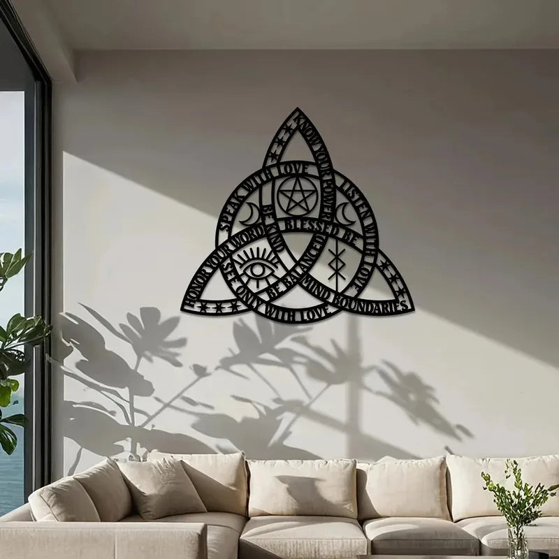 2D Flat Good Witch Celtic Knot Wall Art | Triquetra Infinity Design | Modern Irish Home Decor 14.5x15.7 Inches | Housewarming Gift