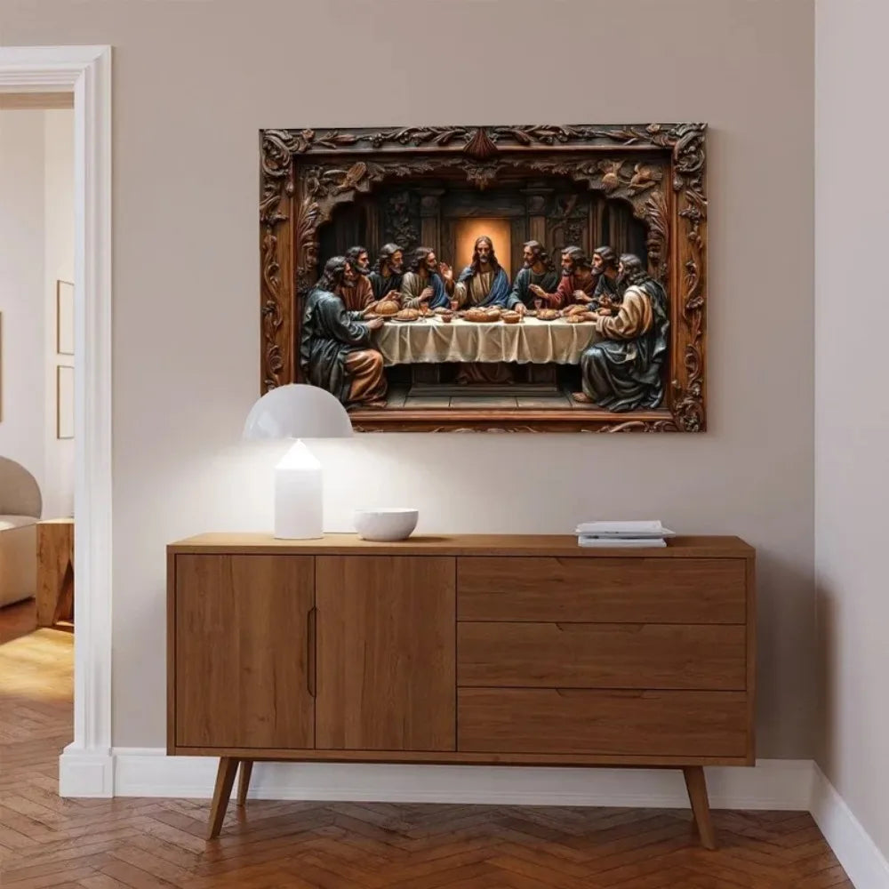 2D Last Supper Wooden Framed Canvas Jesus Christ's Last Supper Ready to Hang Spiritual Wall Art for Home Office