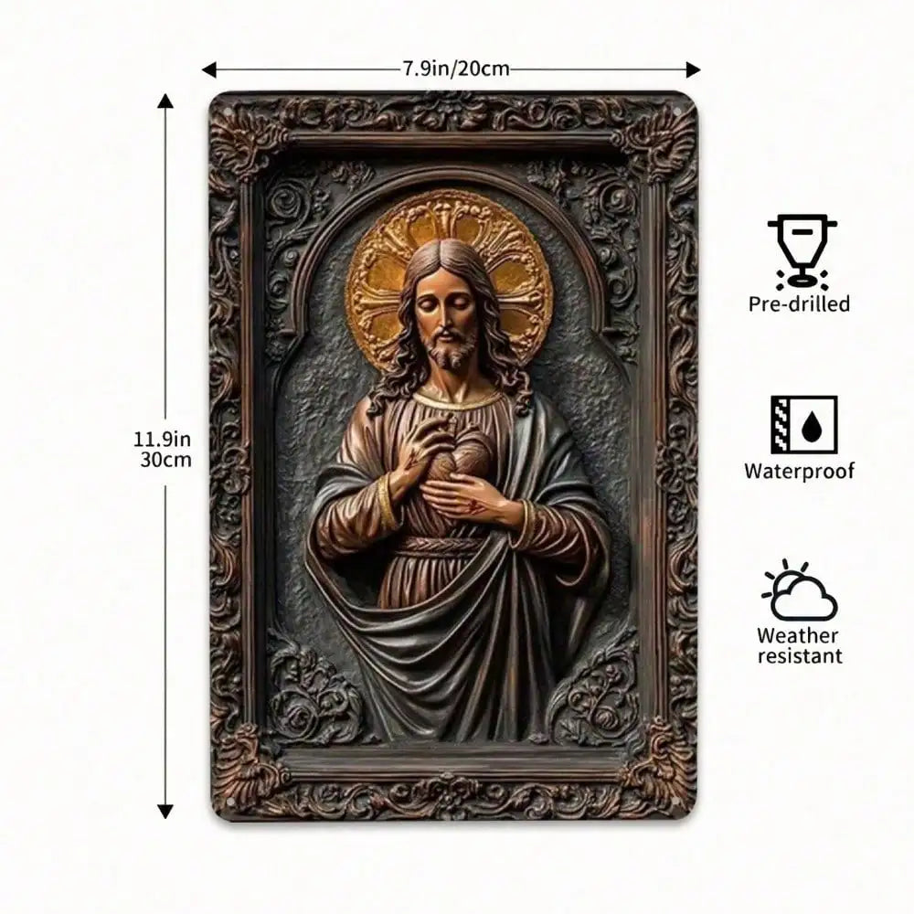 Sacred Heart Jesus Metal Wall Art Religious Home Decor Catholic Christian Relief Sculpture Spiritual Gift