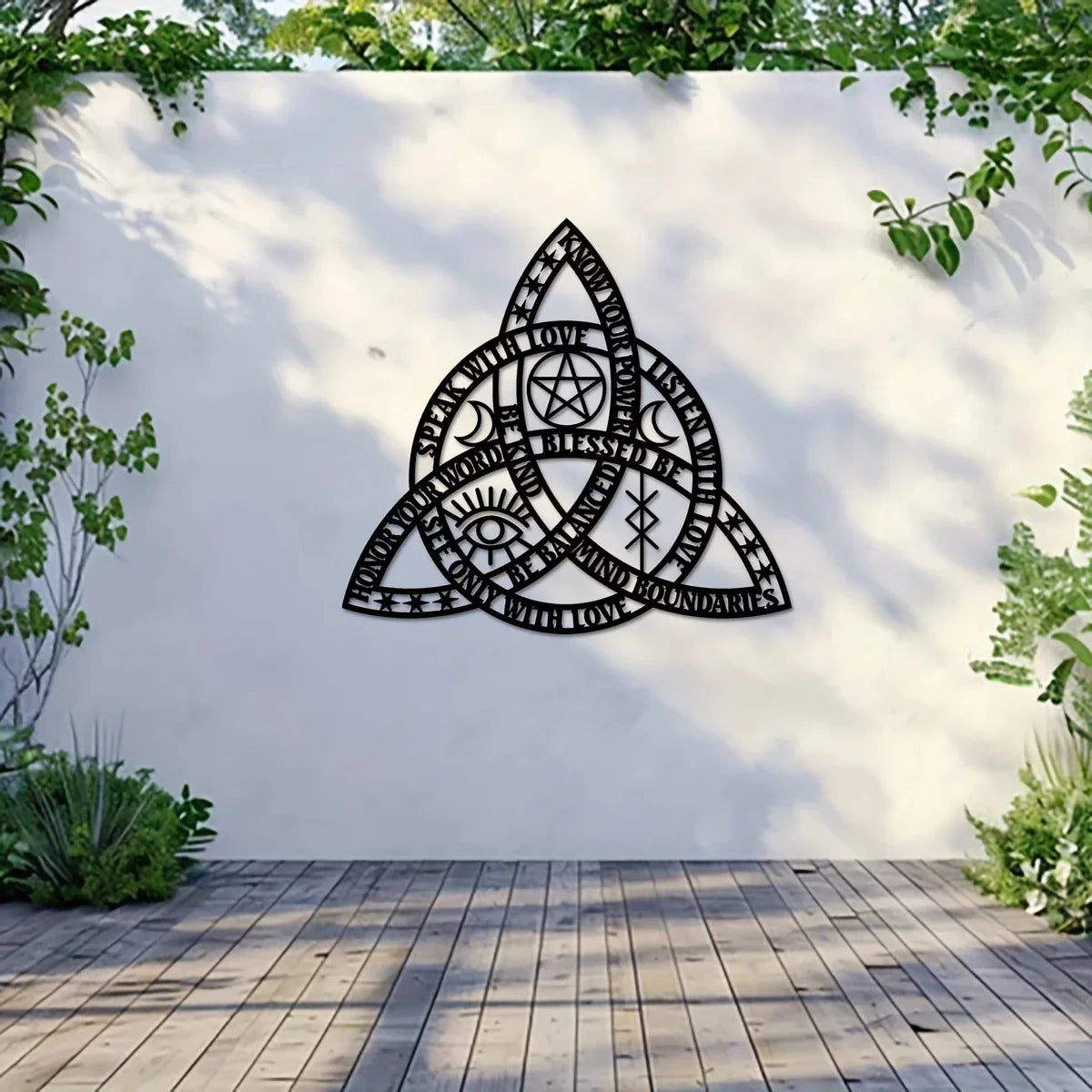2D Flat Good Witch Celtic Knot Wall Art | Triquetra Infinity Design | Modern Irish Home Decor 14.5x15.7 Inches | Housewarming Gift
