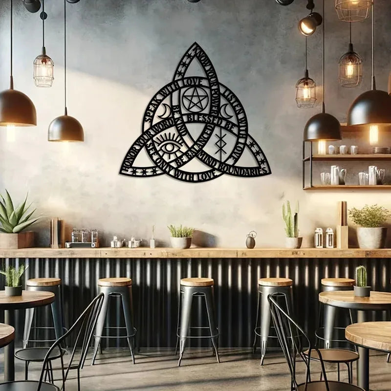 2D Flat Good Witch Celtic Knot Wall Art | Triquetra Infinity Design | Modern Irish Home Decor 14.5x15.7 Inches | Housewarming Gift