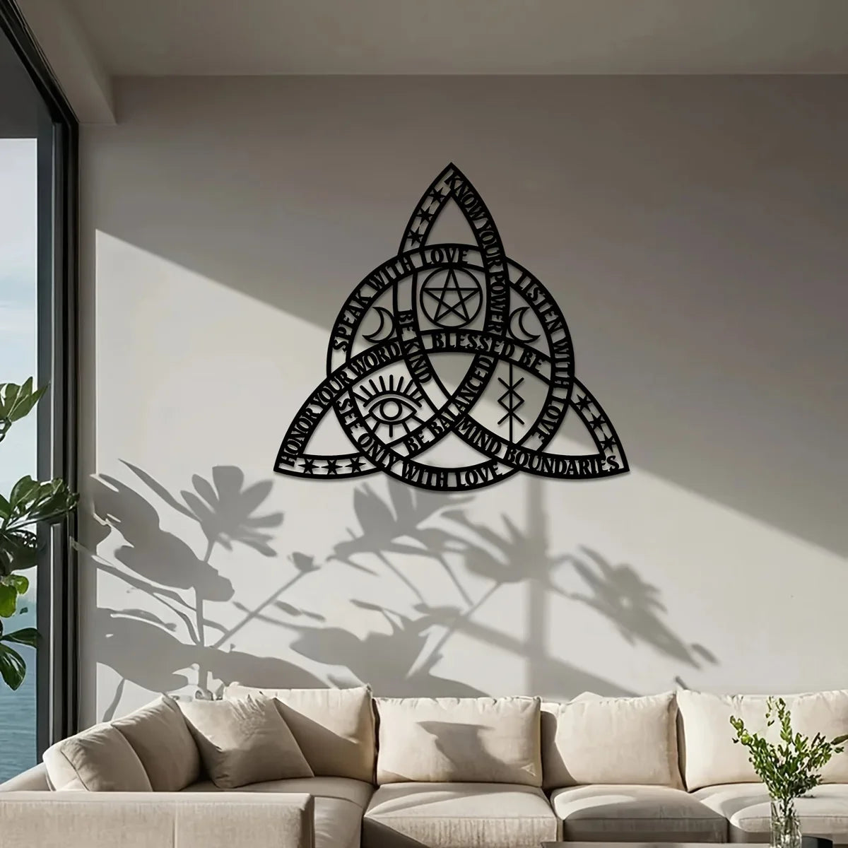 2D Flat Good Witch Celtic Knot Wall Art | Triquetra Infinity Design | Modern Irish Home Decor 14.5x15.7 Inches | Housewarming Gift