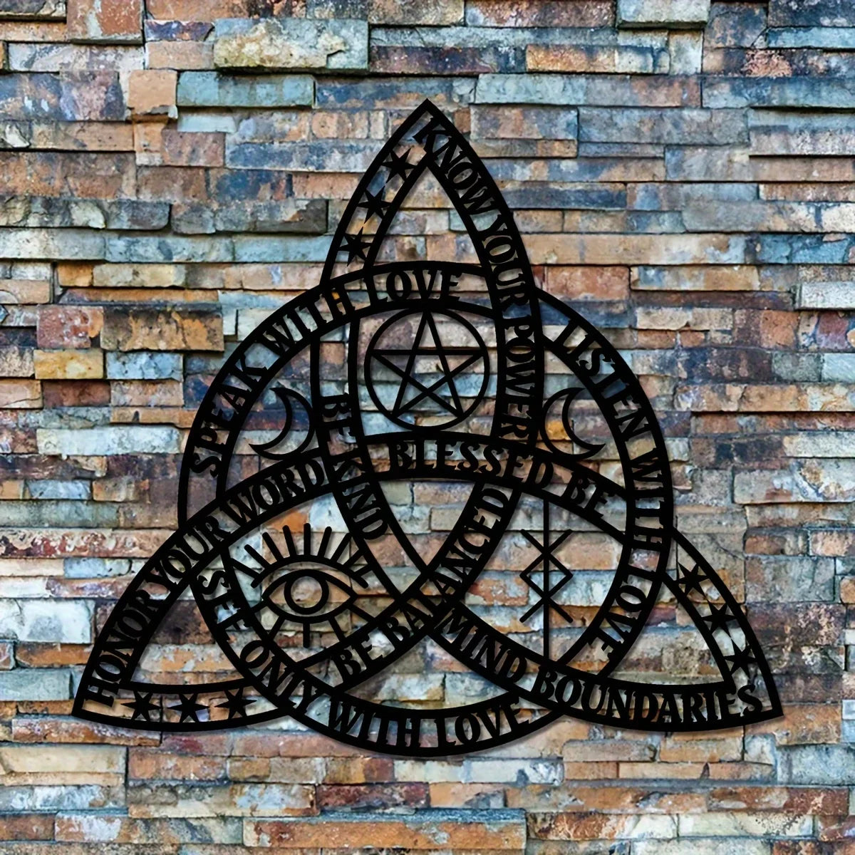 2D Flat Good Witch Celtic Knot Wall Art | Triquetra Infinity Design | Modern Irish Home Decor 14.5x15.7 Inches | Housewarming Gift
