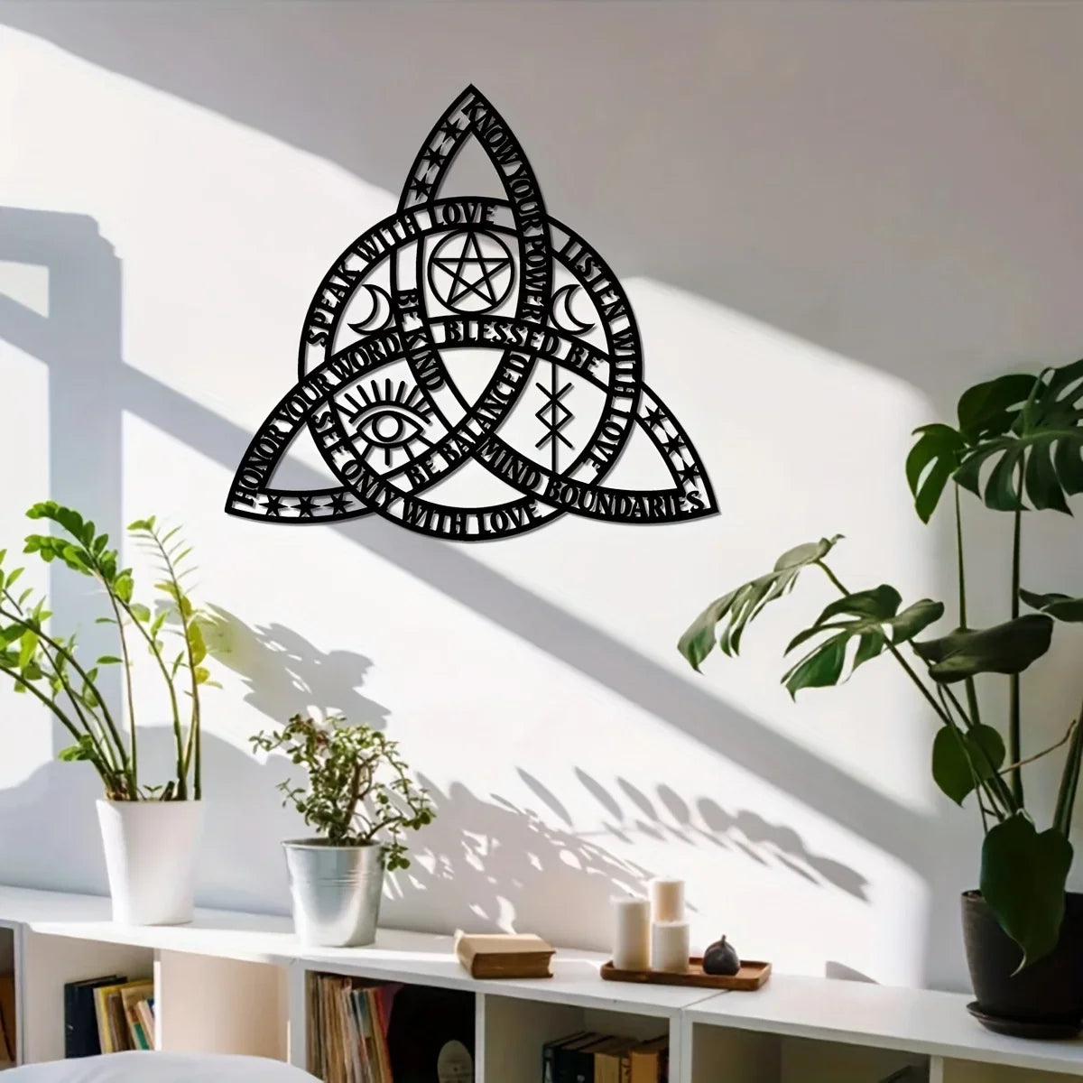 2D Flat Good Witch Celtic Knot Wall Art | Triquetra Infinity Design | Modern Irish Home Decor 14.5x15.7 Inches | Housewarming Gift