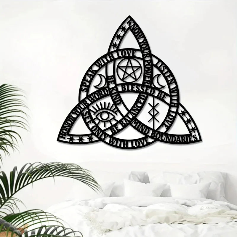 2D Flat Good Witch Celtic Knot Wall Art | Triquetra Infinity Design | Modern Irish Home Decor 14.5x15.7 Inches | Housewarming Gift