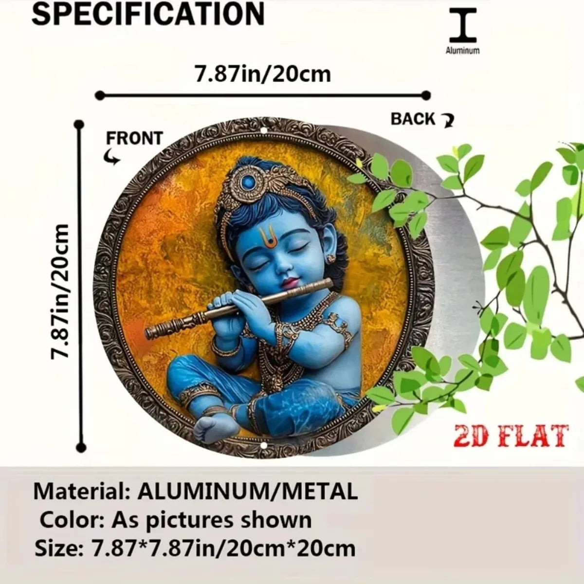 2D Flat Vintage Metal Sign | Graceful Baby Krishna with Flute | Captivating Indian Art for Bars Cafes or Home Decor