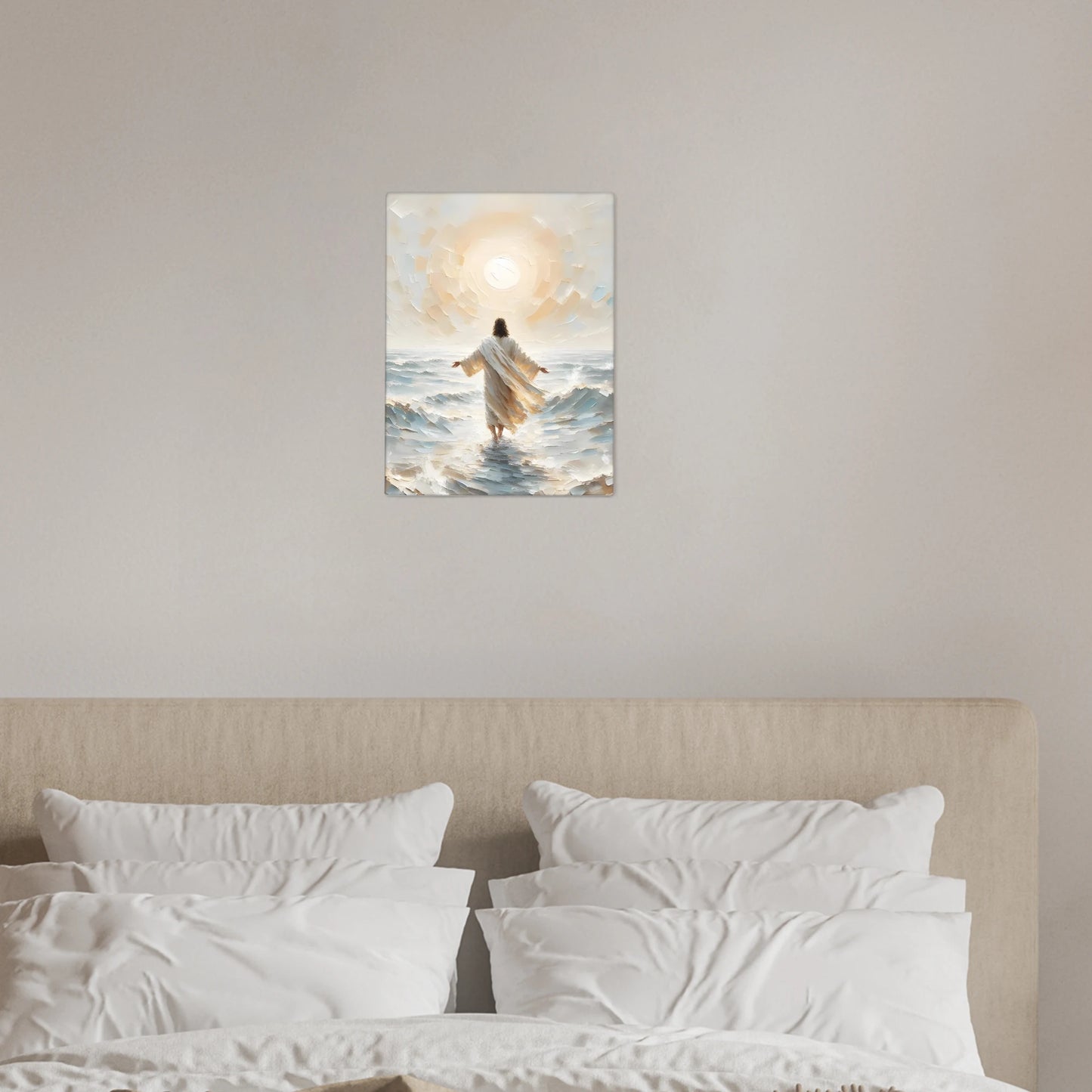 2D Flat Christian Canvas Wall Art A New Day | Jesus Christ Walking on Water | Inspirational Biblical Artwork for Living Room Bedroom and Home Decor