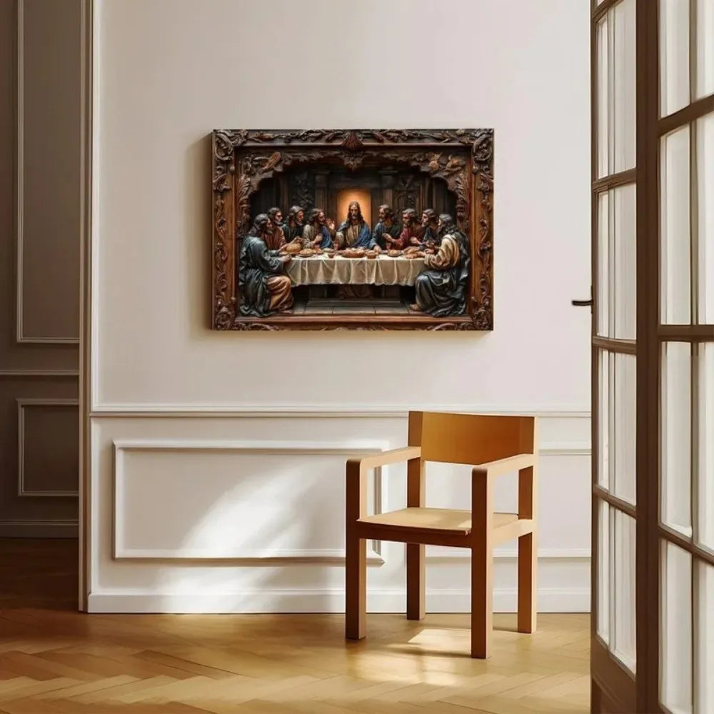 2D Last Supper Wooden Framed Canvas Jesus Christ's Last Supper Ready to Hang Spiritual Wall Art for Home Office