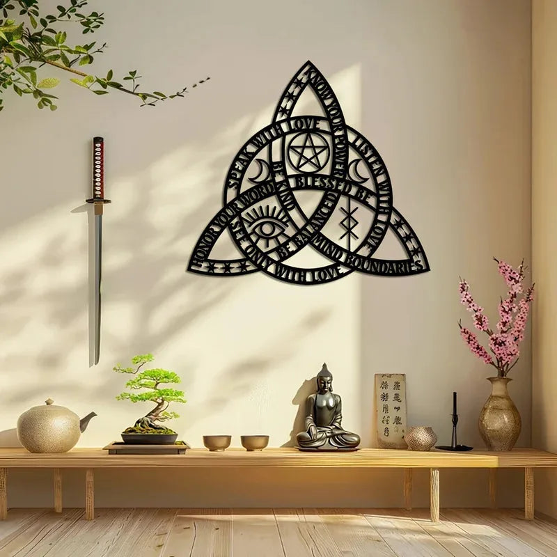 2D Flat Good Witch Celtic Knot Wall Art | Triquetra Infinity Design | Modern Irish Home Decor 14.5x15.7 Inches | Housewarming Gift