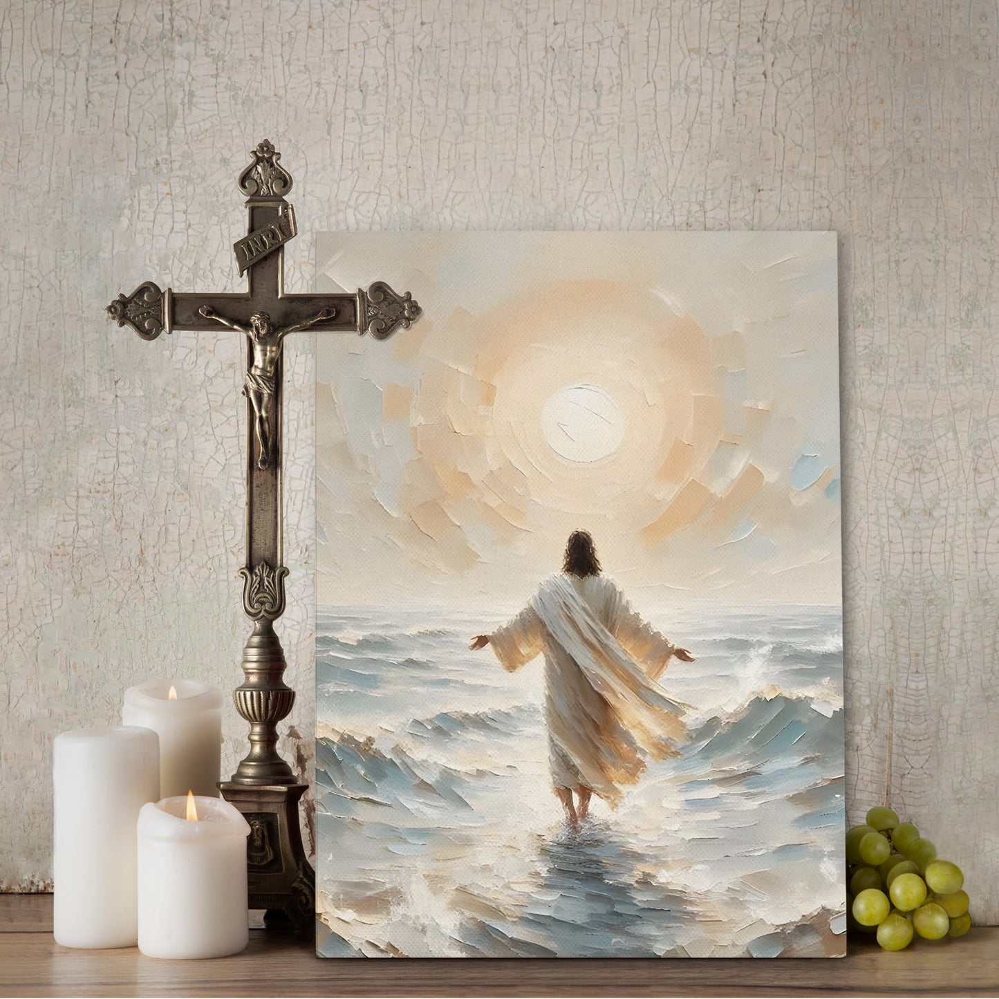 2D Flat Christian Canvas Wall Art A New Day | Jesus Christ Walking on Water | Inspirational Biblical Artwork for Living Room Bedroom and Home Decor