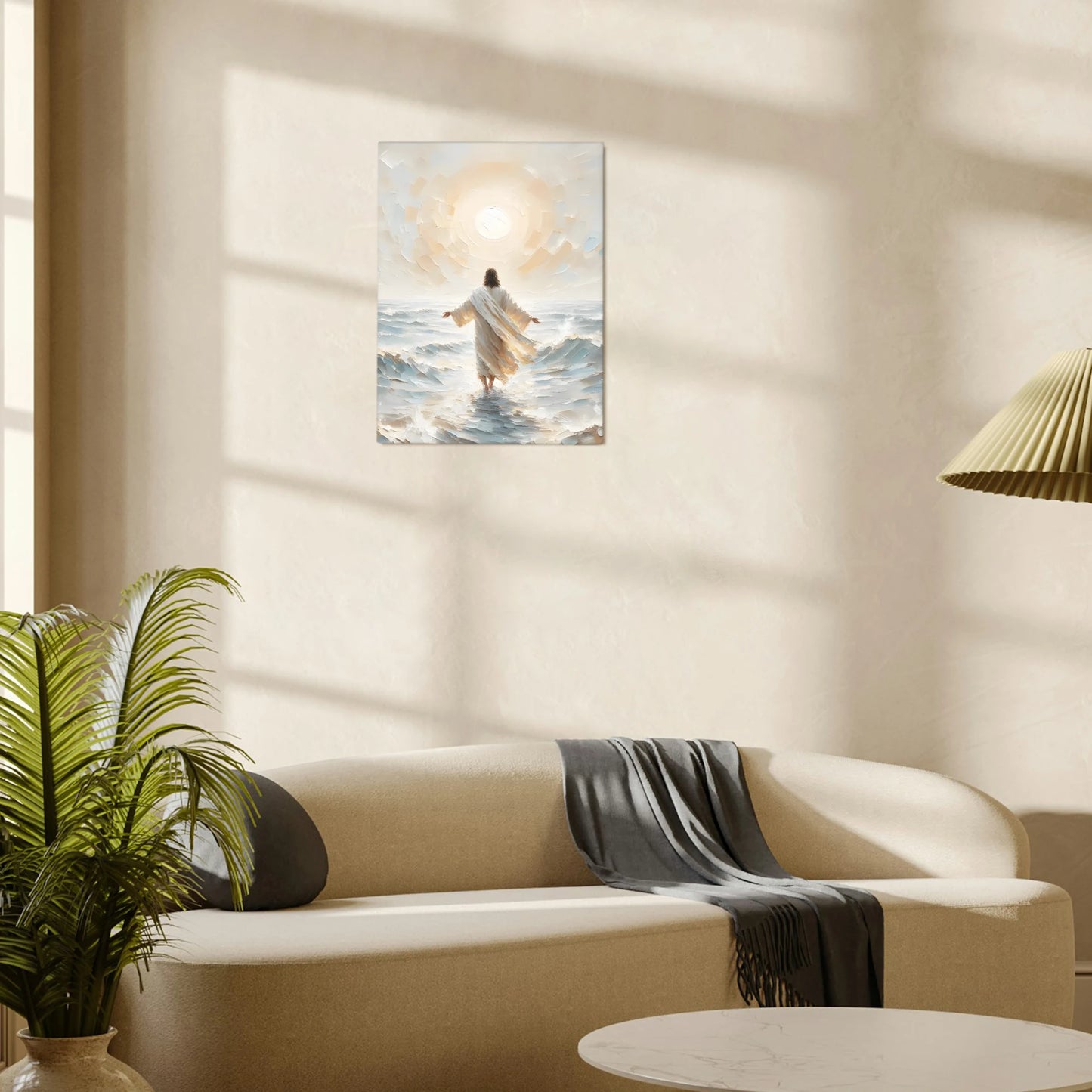 2D Flat Christian Canvas Wall Art A New Day | Jesus Christ Walking on Water | Inspirational Biblical Artwork for Living Room Bedroom and Home Decor