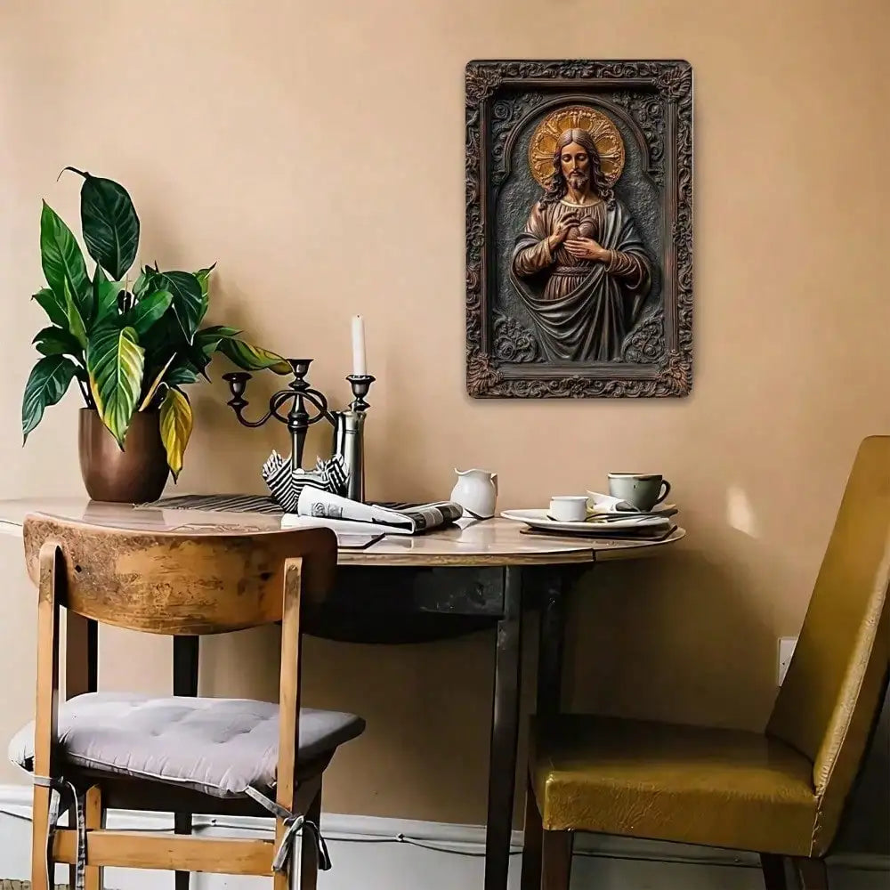 Sacred Heart Jesus Metal Wall Art Religious Home Decor Catholic Christian Relief Sculpture Spiritual Gift