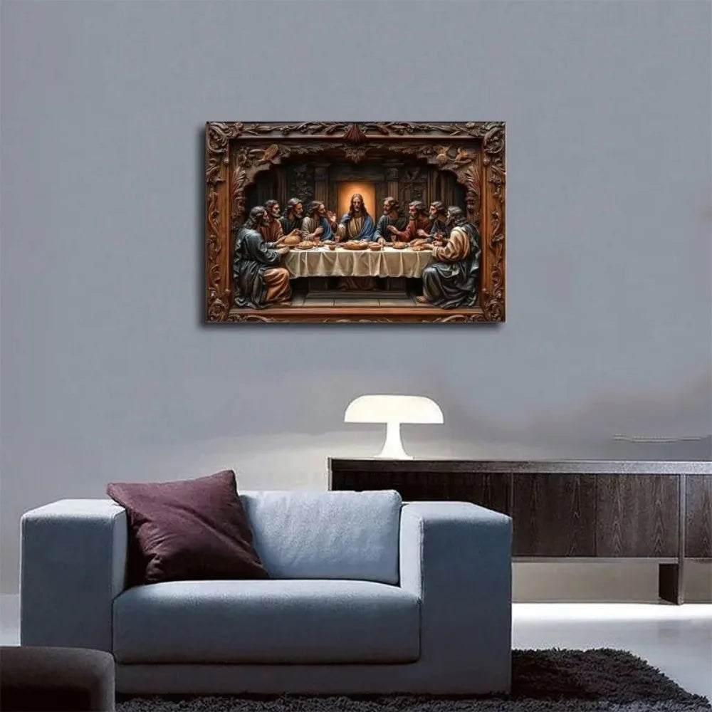 2D Last Supper Wooden Framed Canvas Jesus Christ's Last Supper Ready to Hang Spiritual Wall Art for Home Office