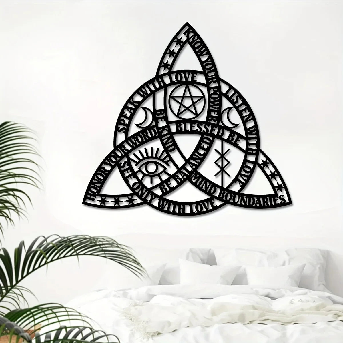 2D Flat Good Witch Celtic Knot Wall Art | Triquetra Infinity Design | Modern Irish Home Decor 14.5x15.7 Inches | Housewarming Gift