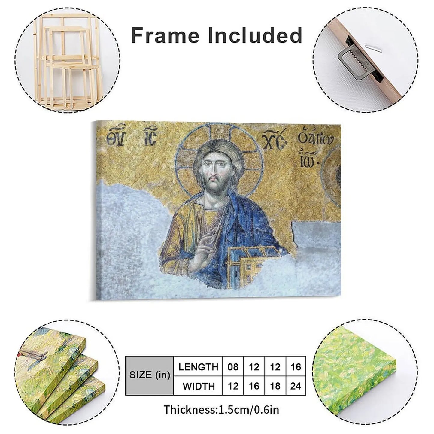 Jesus Pantocrator Hagia Sophia Canvas Painting Framed Spiritual Wall Art Customizable Religious Artwork